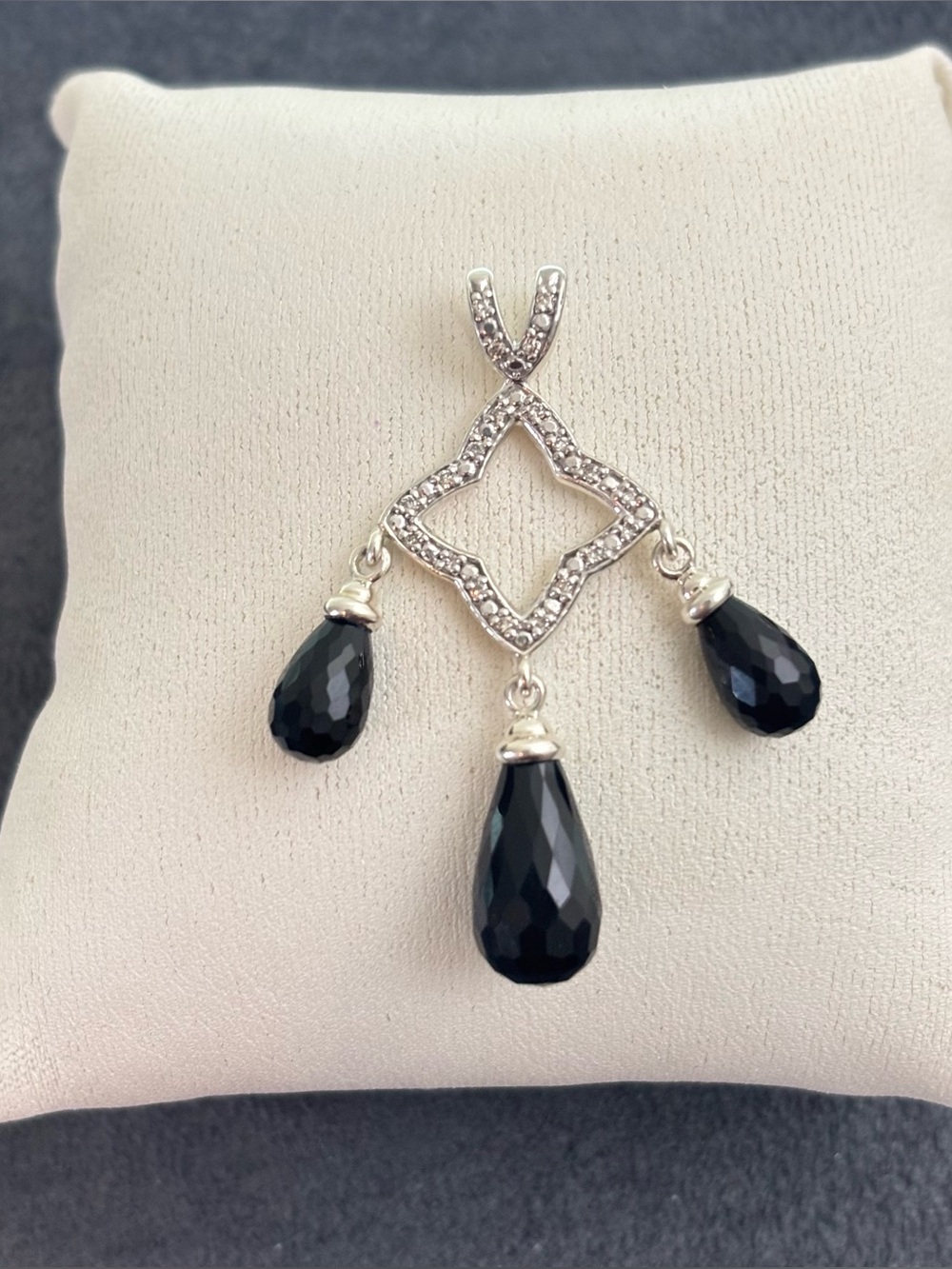 David Yurman Quatrefoil Pendant with Black Onyx & Diamonds 1.75"